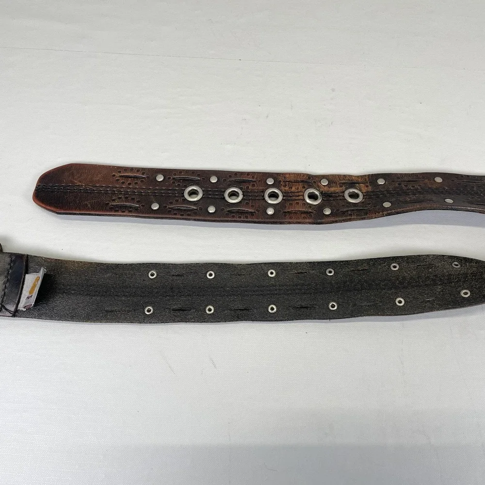 Carhartt Belt Mens Medium Brown Genuine Leather Grommet Rivet Workwear 2216